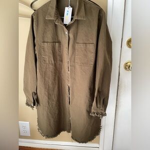 Utility Olive Shirt Dress with Fringe Accents